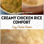 Baked creamy shredded chicken rice casserole with carrots and mixed vegetables in a family-style dish.